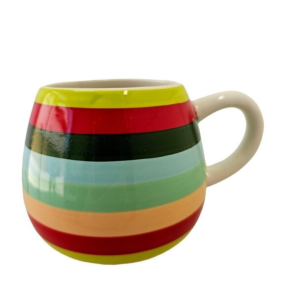 World Market Surprise Penguin Mug 15 oz Capacity Multi Stripe Ceramic Coco Cup - Picture 1 of 10